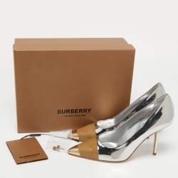 Pre Owned Burberry Silver/Brown Leather Annalise Pumps Size 39.5