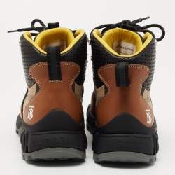 Pre Owned Burberry Multicolor Leather and Suede Tor Hiking Boots Size 36.5