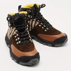 Pre Owned Burberry Multicolor Leather and Suede Tor Hiking Boots Size 36.5