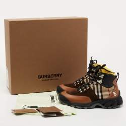 Pre Owned Burberry Multicolor Leather and Suede Tor Hiking Boots Size 36.5