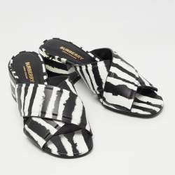 Pre Owned Burberry Black/White Leather Castlebar Mules Size 37.5