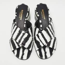 Pre Owned Burberry Black/White Leather Castlebar Mules Size 37.5