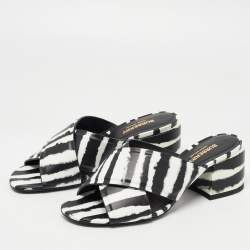Pre Owned Burberry Black/White Leather Castlebar Mules Size 37.5