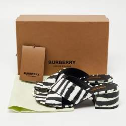 Pre Owned Burberry Black/White Leather Castlebar Mules Size 37.5