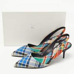 Pre Owned Burberry Multicolor Canvas Annice Tartan Slingback Pumps Size 40