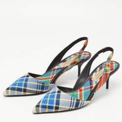 Pre Owned Burberry Multicolor Canvas Annice Tartan Slingback Pumps Size 40