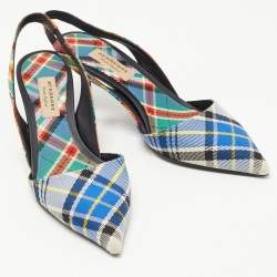 Pre Owned Burberry Multicolor Canvas Annice Tartan Slingback Pumps Size 40