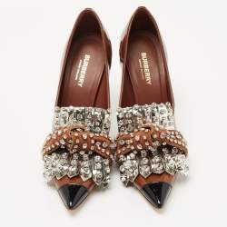 Pre Owned Burberry Brown Patent Leather Embellished Pumps Size 39