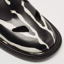 Pre Owned Burberry Black/White Leather Zebra Print T Bar Loafers Size 37
