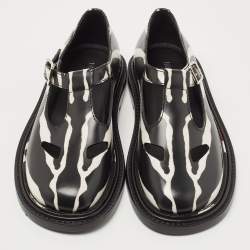 Pre Owned Burberry Black/White Leather Zebra Print T Bar Loafers Size 37