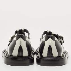 Pre Owned Burberry Black/White Leather Zebra Print T Bar Loafers Size 37