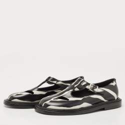 Pre Owned Burberry Black/White Leather Zebra Print T Bar Loafers Size 37