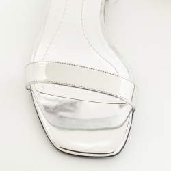 Pre Owned Burberry Silver Foil Leather Ankle Cuff Flat Sandals Size 41