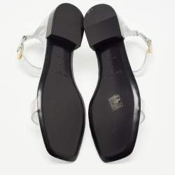 Pre Owned Burberry Silver Foil Leather Ankle Cuff Flat Sandals Size 41