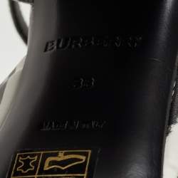 Burberry Black/White Leather Castlebar Block Heel Ankle Strap Sandals Size 38