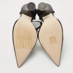 Pre Owned Burberry Black Python Embossed Leather Welton Pointed Toe  T Ankle Strap Pumps Size 37