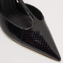 Pre Owned Burberry Black Python Embossed Leather Welton Pointed Toe  T Ankle Strap Pumps Size 37