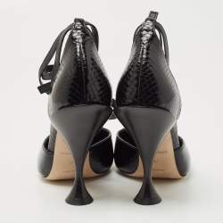 Pre Owned Burberry Black Python Embossed Leather Welton Pointed Toe  T Ankle Strap Pumps Size 37