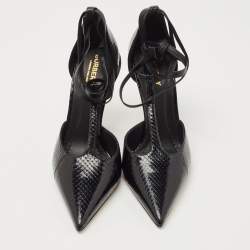 Pre Owned Burberry Black Python Embossed Leather Welton Pointed Toe  T Ankle Strap Pumps Size 37