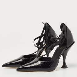 Pre Owned Burberry Black Python Embossed Leather Welton Pointed Toe  T Ankle Strap Pumps Size 37