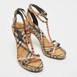 مملوكة مسبقًا Burberry Beige Novacheck Fabric Hans T Strap Sandals Size 39