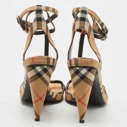 مملوكة مسبقًا Burberry Beige Novacheck Fabric Hans T Strap Sandals Size 39