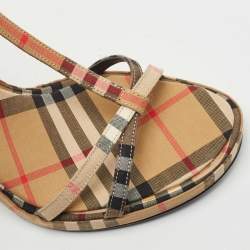 مملوكة مسبقًا Burberry Beige Novacheck Fabric Hans T Strap Sandals Size 39