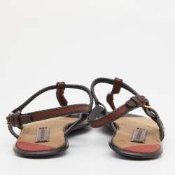 مملوكة مسبقًا Burberry Brown/Black Leather Flat Thong Sandals Size 37