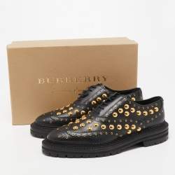 Pre Owned Burberry Black Leather Deardown Studded Platform Oxfords Size 40