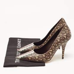  Burberry Multicolor TB Monogram Leather Pointed Pumps Size 37.5