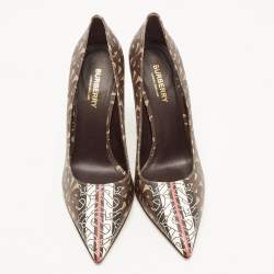  Burberry Multicolor TB Monogram Leather Pointed Pumps Size 37.5