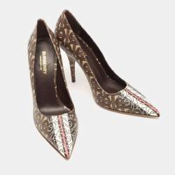  Burberry Multicolor TB Monogram Leather Pointed Pumps Size 37.5
