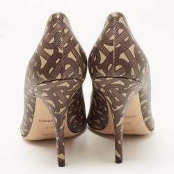  Burberry Multicolor TB Monogram Leather Pointed Pumps Size 37.5