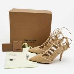 مملوكة مسبقًا Burberry Beige Velvet Pointed Toe Strappy Pumps Size 38