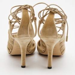 مملوكة مسبقًا Burberry Beige Velvet Pointed Toe Strappy Pumps Size 38