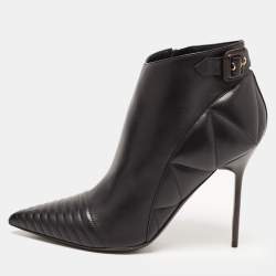 Burberry Black Quilted Leather Alexandra Pointed Toe Ankle Boots Size 40