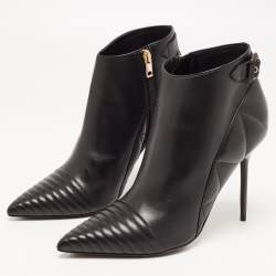Burberry Black Quilted Leather Alexandra Pointed Toe Ankle Boots Size 40