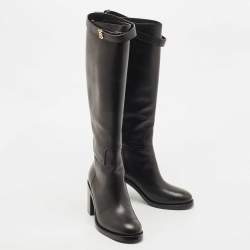 مملوكة مسبقًا Burberry Black Leather Buckle Knee Length Boots Size 40