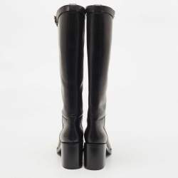 مملوكة مسبقًا Burberry Black Leather Buckle Knee Length Boots Size 40