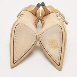 Pre Owned Burberry Beige Velvet Strappy Pointed Toe Ankle Wrap Pumps Size 37
