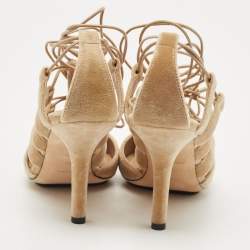 Pre Owned Burberry Beige Velvet Strappy Pointed Toe Ankle Wrap Pumps Size 37