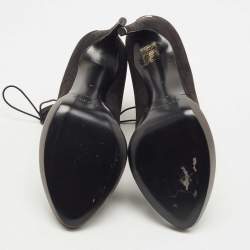 Pre Owned Burberry Black Nubuck Leather Peep Toe Lace Up Ankle Boots Size 40