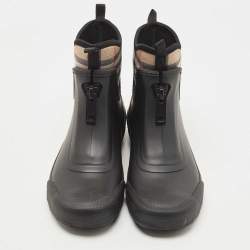 Pre Owned Burberry Black Rubber and Vintage Check Neoprene Rain Boots Size 37