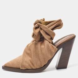 Burberry Brown Fabric Scarf Tie Mules Size 40