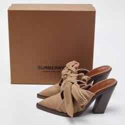 Burberry Brown Fabric Scarf Tie Mules Size 40