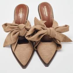 Burberry Brown Fabric Scarf Tie Mules Size 40