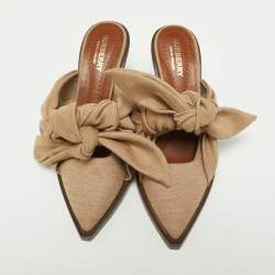 Pre Owned Burberry Brown Fabric Scarf Tie Mules Size 36
