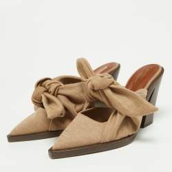 Pre Owned Burberry Brown Fabric Scarf Tie Mules Size 36