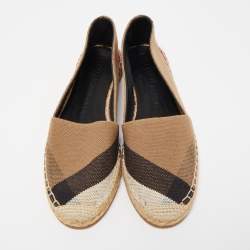 Burberry Beige Hodgeson Check Canvas Slip On Espadrilles Size 36
