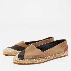 Burberry Beige Hodgeson Check Canvas Slip On Espadrilles Size 36